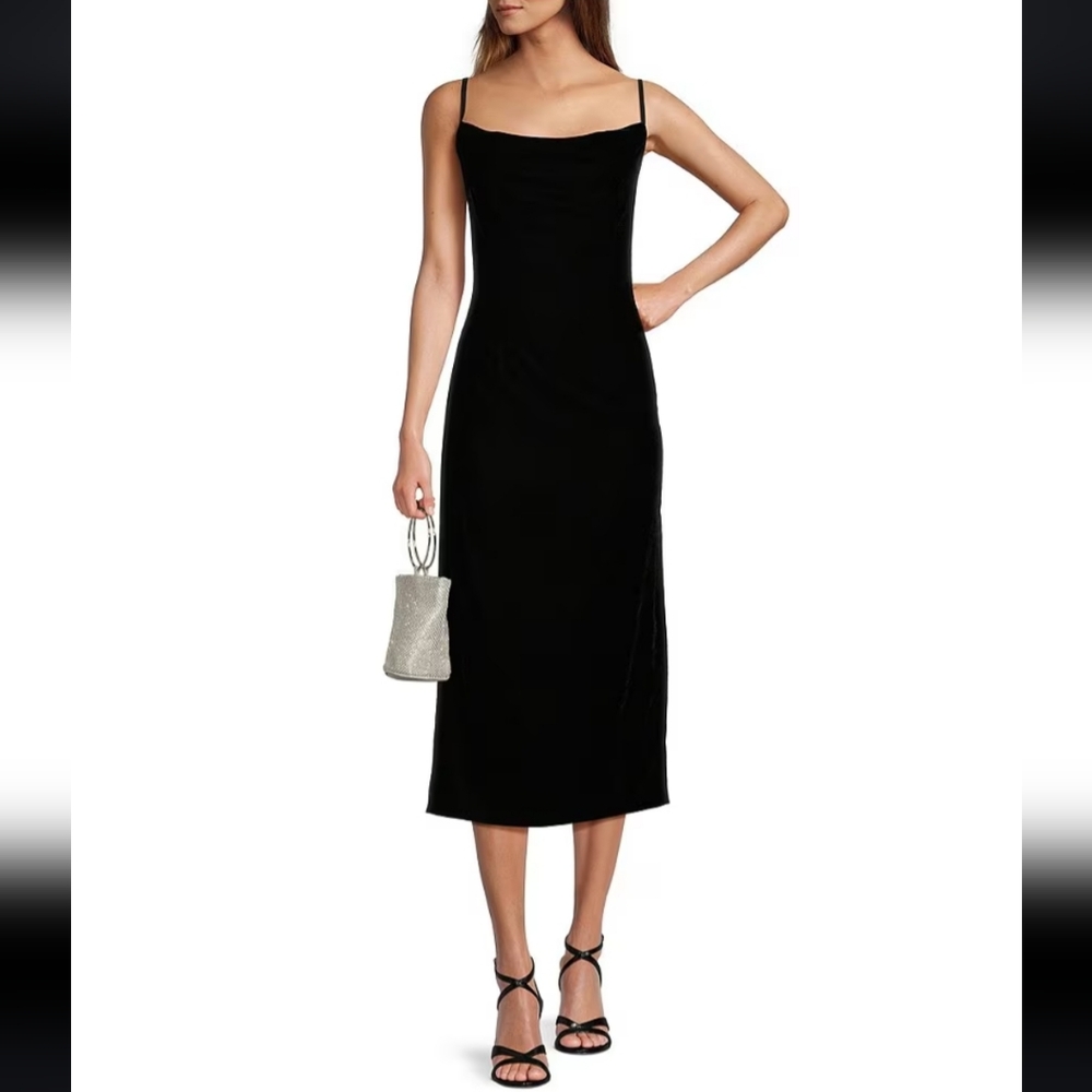 NWT Antonio Melani Midi Cowl Neck Pixie Velvet Dress BLACK size 2